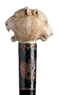 Antique ivory mounted walking stick cane - London 1904