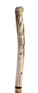 Antique bone and whalebone walking stick cane - England early 20th Century