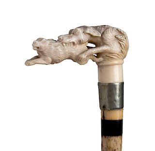 Antique ivory and whalebone walking stick cane - England early 20th Century