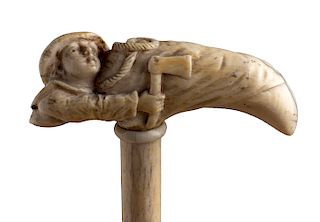 Antique ivory mounted  walking stick with whalebone cane - England early 20th Century