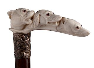 Antique ivory mounted walking stick cane - Birmingham late 19th Century