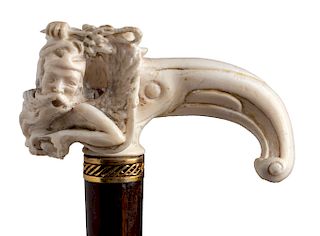 Antique ivory mounted  walking stick cane - France late 19th Century