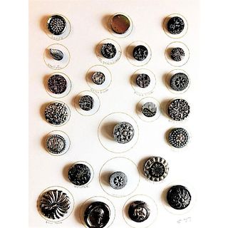 2 CARDS OF S/M/L BLACK GLASS BUTTONS