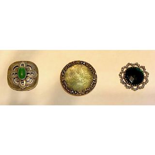 3 M/L GLASS SET IN METAL BUTTONS ALL 19TH C.
