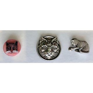 3 M/L CAT BUTTONS INCL. A SID BELL SILVER CAT