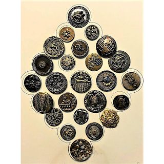 25 ASSORTED METAL BUTTONS MOSTLY PICTORIAL