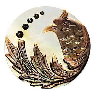 LARGE CARVED PEARL BIRD WITH CUT STEELS