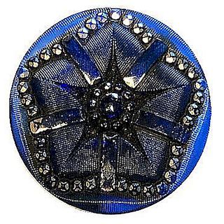 LARGE FULL BODY COBALT BLUE LACY GLASS BUTTON