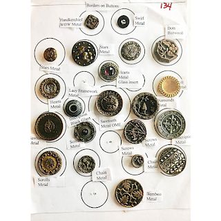 4 CARDS OF METAL BUTTONS-MANY PICTORIAL