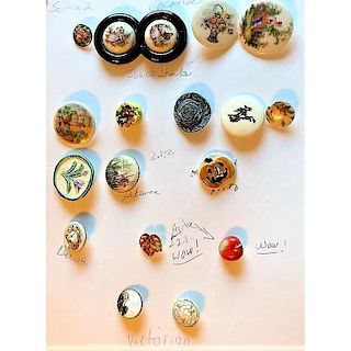 CARD OF MOSTLY ASSORTED CERAMIC BUTTONS