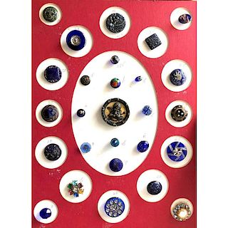 1 CARD OF MOSTLY DIVISION 1 COBALT GLASS BUTTONS