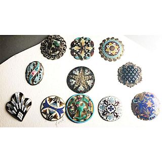 11 ASSORTED LARGE ENAMEL BUTTONS