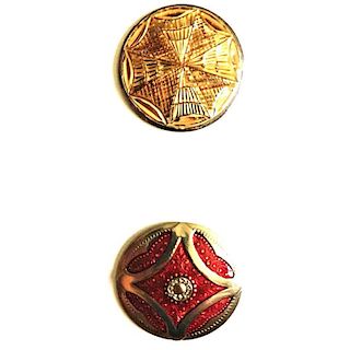 2 LARGE ENAMEL BUTTONS FROM THE MOTIWALA BROTHERS