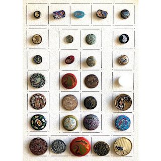 A CARD OF PAISLEY DESIGN BUTTONS IN ASSORTED MATERIALS