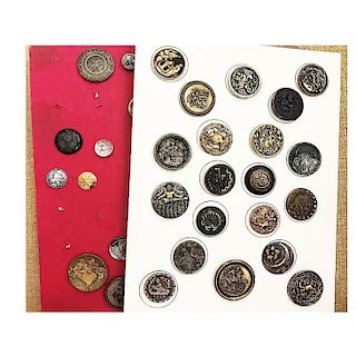 2 FULL CARDS OF MOSTLY LARGE METAL PICTORIAL BUTTONS