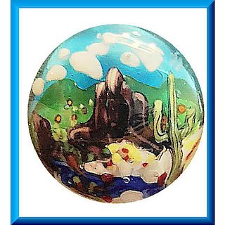 1 LARGE MEDIUM PICTORIAL SCENE PAPERWEIGHT BUTTON