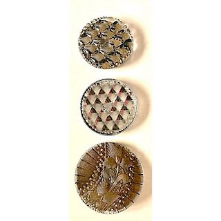 3 LARGE DIVISION 1 LACY GLASS BUTTONS