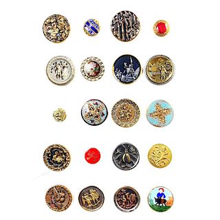 CARD OF 20 PICTURE AND ENAMEL BUTTONS