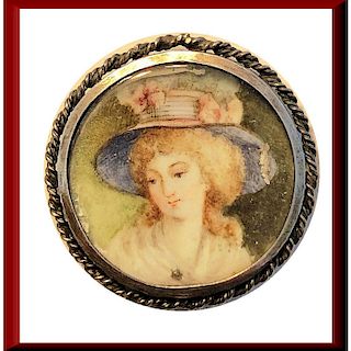 MEDIUM HAND PAINTING UNDER GLASS BUTTON OF A LADIES BUST