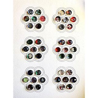 1 CARD OF SMALL CLEAR AND COLORED GLASS KALEIDESCOPE BUTTONS