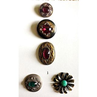 SMALL CARD Of ASSORTED GLASS SET IN METAL BUTTONS
