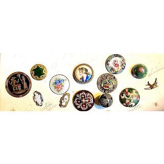 PARTIAL CARD OF MEDIUM/LARGE ASSORTED ENAMEL BUTTONS