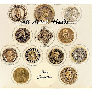 PARTIAL CARD OF ASSORTED METAL HEAD BUTTONS