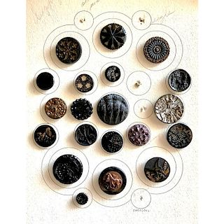1 CARD OF ASSORTED BLACK GLASS BUTTONS