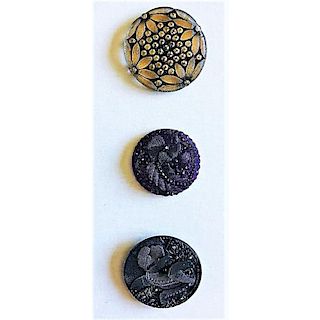 THREE MEDIUM AND LARGE DIVISION 1 LACY GLASS BUTTONS