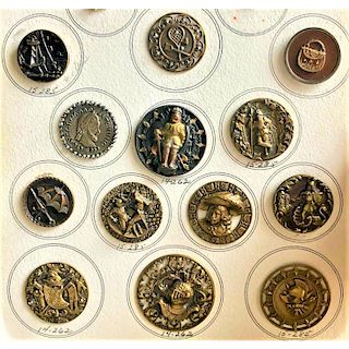 PARTIAL CARD OF LARGE BRASS PICTURE BUTTONS