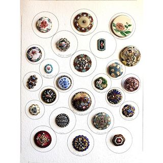 FULL CARD OF ASSORTED ENAMEL BUTTONS-MANY FLOWERS