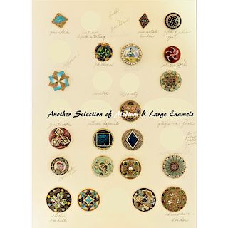 PARTIAL CARD OF MEDIUM/LARGE ASSORTED ENAMEL BUTTONS