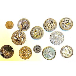 PARTIAL CARD OF ASSORTED METAL ASSORTED PICTURE BUTTONS