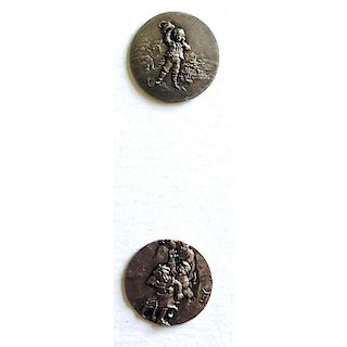 2 SMALL BACKMARKED THIRD AVENUE SILVER FIGURAL BUTTONS