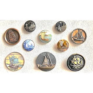 PARTIAL CARD OF ASSORTED MATERIAL MARINE SCENE BUTTONS