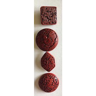 SMALL CARD OF OLD CINNABAR BUTTONS INCLUDING FIGURAL