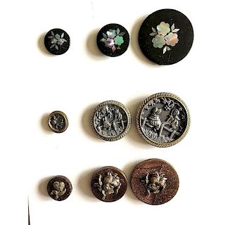 SETS OF S/M/L BUTTONS INCL. PEARL INLAYED PAPER MACHE.