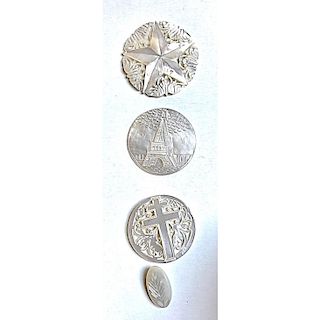 4 CARVED BETHLEHEM PEARL BUTTONS INCL.THE EIFEL TOWER