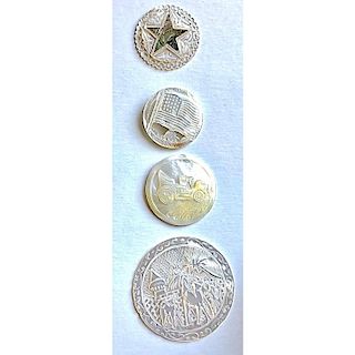 4 CARVED BETHLEHEM PEARL BUTTONS INCL.A RARE AUTOMOBILE