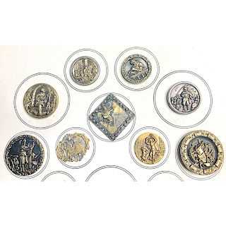 PARTIAL CARD OF M/L METAL ASSORTED PICTORIAL BUTTONS