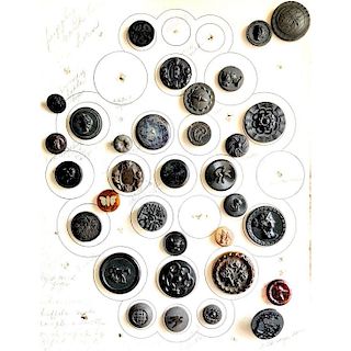 PARTIAL CARD OF MOSTLY BLACK DYED HORN BUTTONS