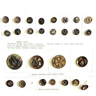 3 CARDS OF ASSORTED METAL BUTTONS WITH STEEL OME