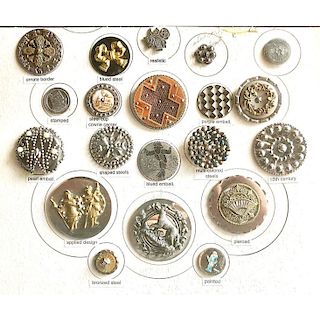 PARTIAL CARD OF ASSORTED STEEL BUTTONS INCL. STEEL CUPS