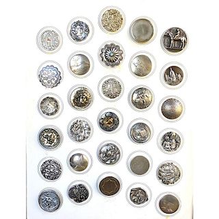 CARD OF MEDIUM WHITE METAL BUTTONS INCLUDING SILVER