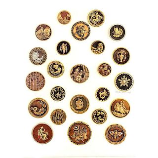 FULL CARD OF WOOD BACKGROUND BUTTONS IN ASST:D SUBJECTS