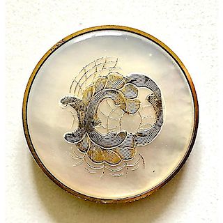 LARGE ENGRAVED W/SILVER & GOLD GILT PEARL N METAL BUTTON