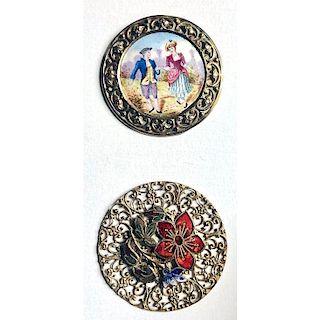 2 LARGE DIVISION 1 ENAMEL BUTTONS INCLUDING A COUPLE
