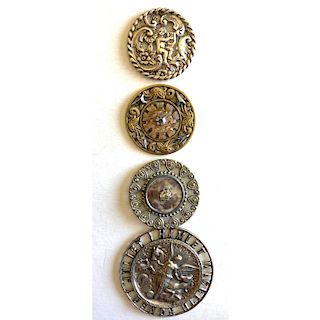 4 LARGE BUTTONS ASST"D BORDERS INCL. PEARL IN METAL