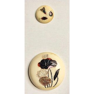 2 DIVISION 1 SHIBAYAMA INLAY BUTTONS INCLUDING INSECTS