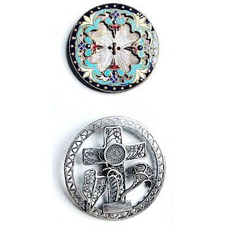2 LARGE ASSORTED MATERIAL CROSS BUTTONS INCL. MOTIWALA